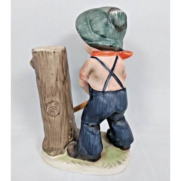 Vintage Porcelain Collectible Made in Japan Figurine Boy With Axe Chopping Tree - Picture 3 of 8